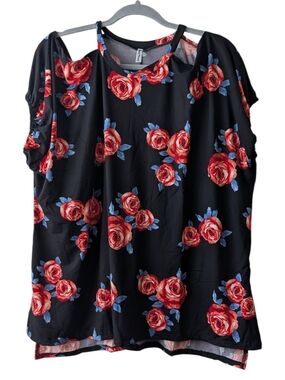 SUNDAY MORNING WOMEN’S FLORAL COLD-SHOULDER BLOUSE SIZE 1XL
